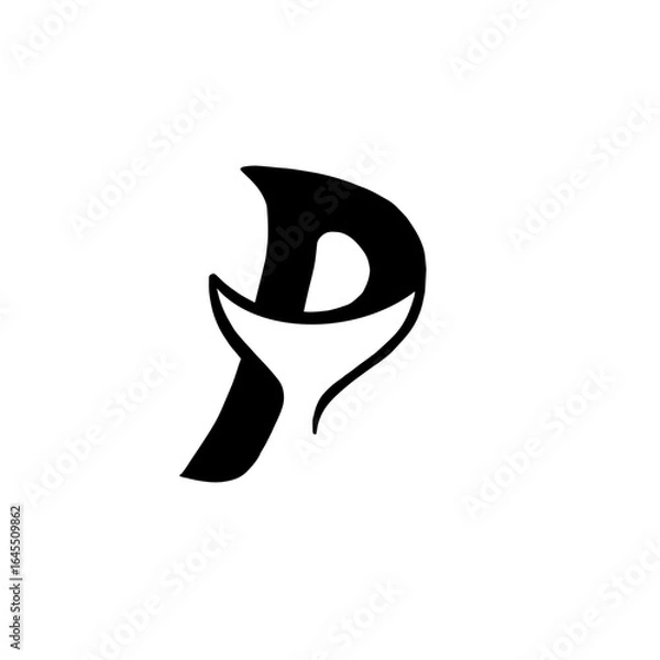 Fototapeta initial letter p with fish tail monogram logo