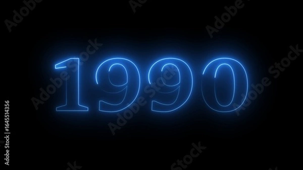 Fototapeta Blue Neon Glow Number 1990 on Black Background year glowing
