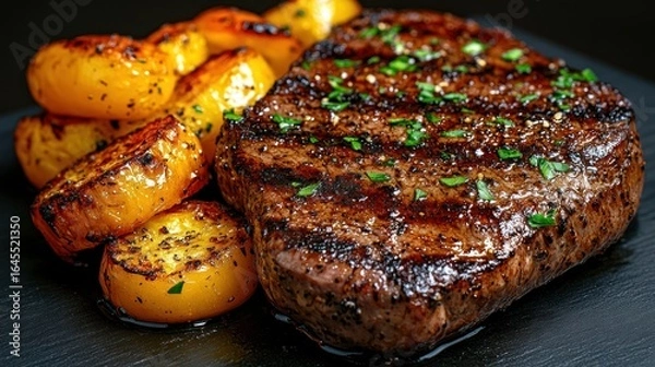 Obraz Grilled Steak with Roasted Potatoes: A Delicious Dinner