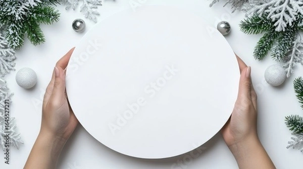 Obraz White Circle Mockup with Festive Christmas Decorations
