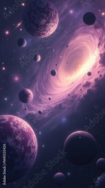 Obraz Purple Nebula with Planets and Stars