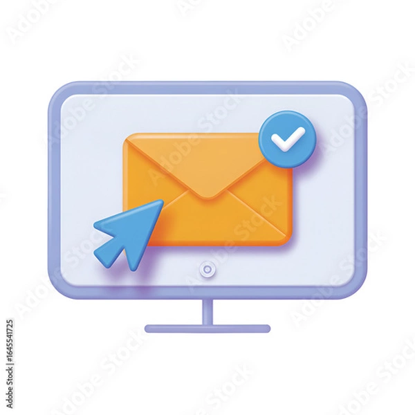 Fototapeta Email confirmation icon on computer screen 3D illustration  
