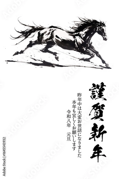 Fototapeta 水墨画　馬の年賀状　墨