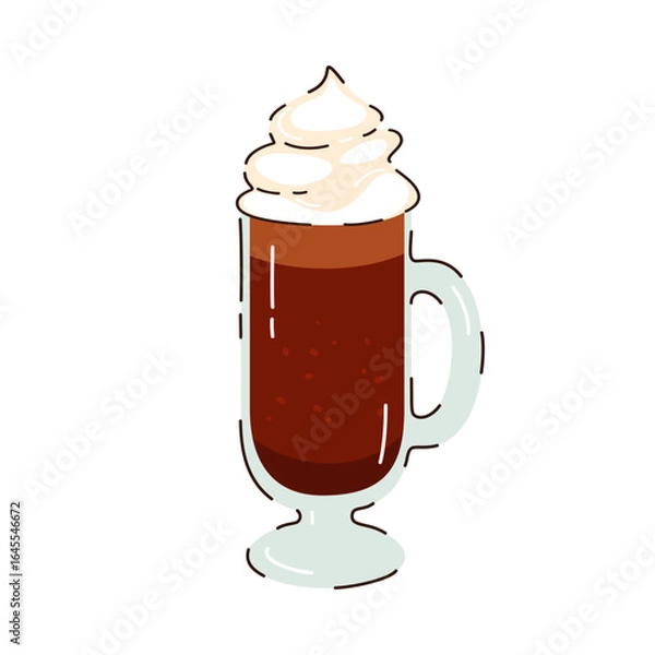 Fototapeta Autumn coffee drink, hot chocolate with cream, cocoa. Vector illustration.