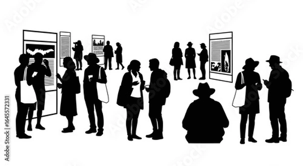 Obraz networking event silhouettes of attendees engaged in discussions and viewing presentations at a conference or trade show