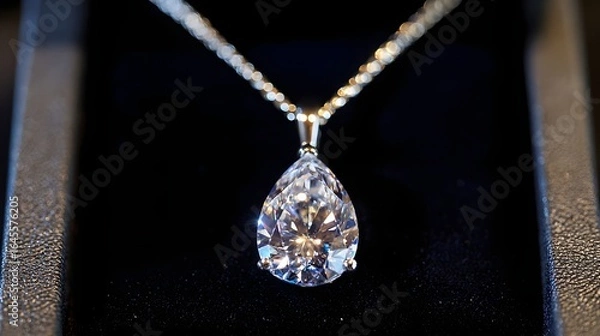 Obraz Pear-shaped diamond pendant on a chain.