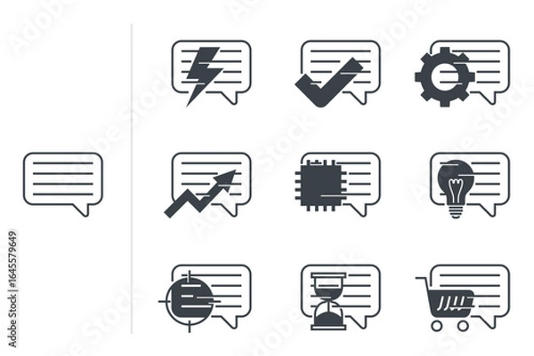 Fototapeta Chat bubble icons set with interaction of other multipurpose signs. in monochrome style