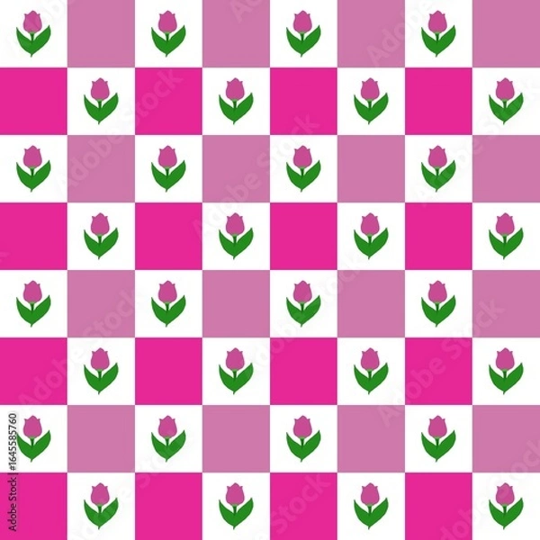Fototapeta Seamless checkerboard tulip flower