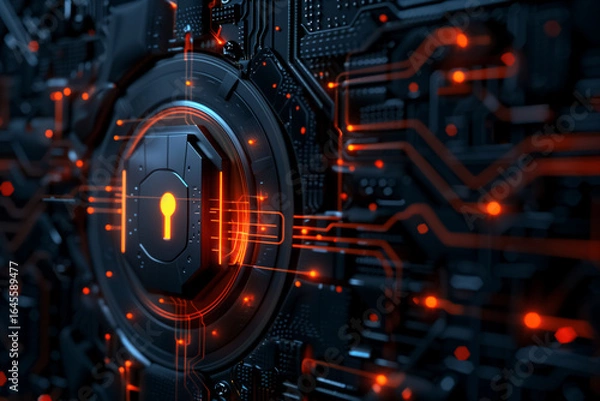 Obraz Cyber Security Ransomware Email Phishing Encrypted Technology, Digital Information Protected Secured. High quality photo. Generative AI