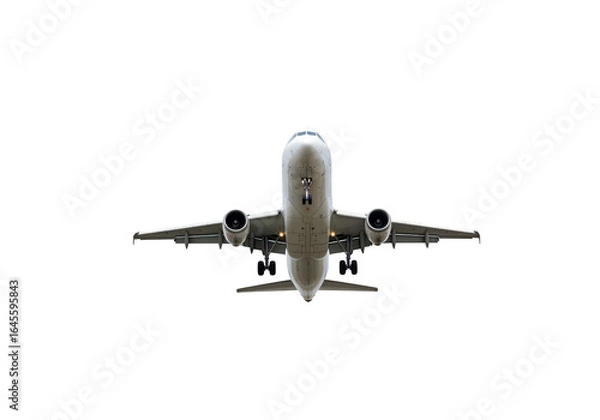Fototapeta Airplane flying viewed from below isolated on transparent background