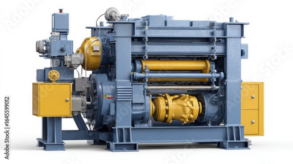 Fototapeta Industrial plastic waste compression machine with metal frame and hydraulic components, designed for efficient recycling and waste management in factories and plants