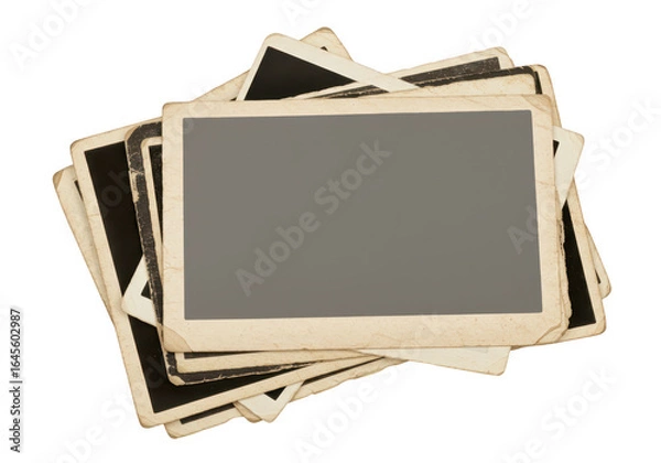 Fototapeta Stack of old vintage photos with blank space for text isolated on transparent background