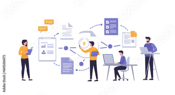 Fototapeta Digital Workflow and Business Process Management with Collaborating Team