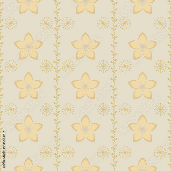 Fototapeta Seamless golden damask pattern on cream background, elegant ornamental floral design for wallpaper, textiles, and luxury home decor.