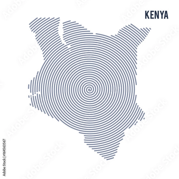 Fototapeta Vector abstract hatched map of Kenya with spiral lines isolated on a white background.