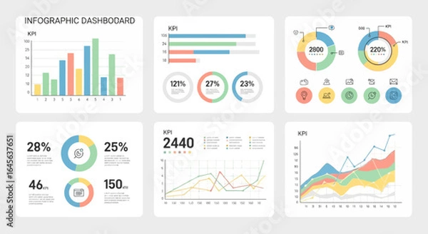Fototapeta Data Visualization With Charts Graphs For Business Presentation Analysis