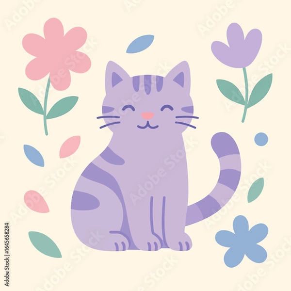 Obraz cat and flowers