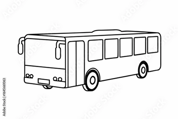 Obraz A simple black and white line drawing of a bus with windows and wheels on a white background