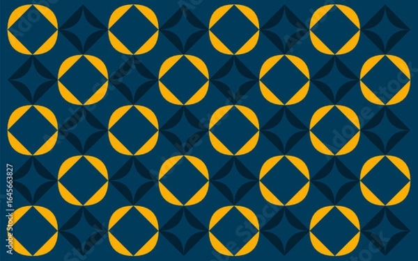 Fototapeta seamless pattern with abstract geometric shapes. Indonesian batik floral background in ethnic style with a seamless pattern in yellow and black perfect for textile and fabric design. Floral background