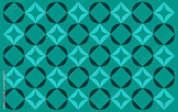 Fototapeta Design vector geometric pattern in vibrant teal and blue. Ethnic graphic design. Background and wallpaper in ethnic style. Seamlees pattern with geometric flower. Floral background vector design