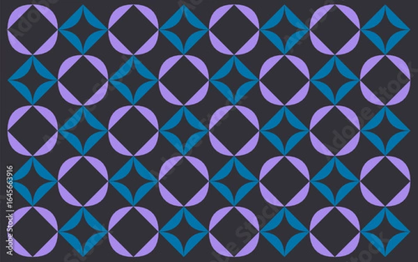 Fototapeta seamless geometric pattern with triangles. Modern Geometric Pattern: Alternating Rows of pink/Blue Rounded Squares and blue Star Figures on a dark Background. Abstract Geometric Design 