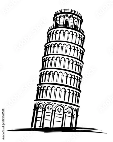 Fototapeta Leaning Tower of Pisa Italy silhouette vector landmark architecture