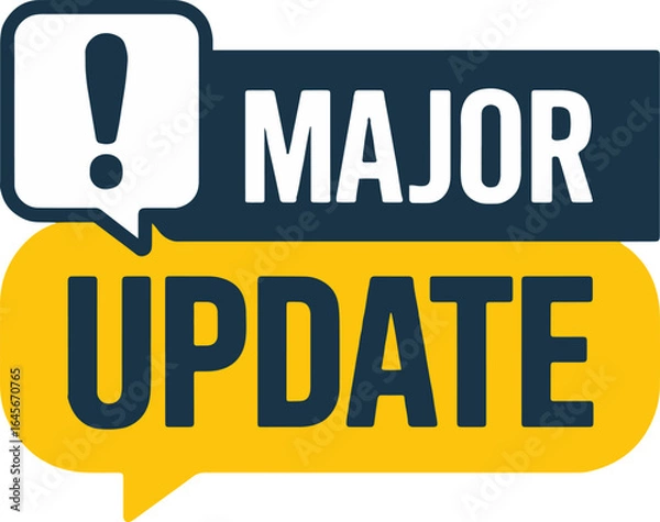 Fototapeta A graphic showing major update announcement with exclamation point in speech bubbles design style