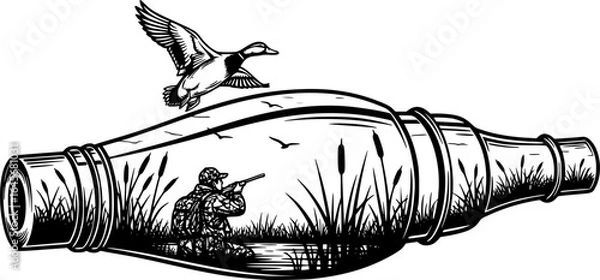 Fototapeta Duck Call Outline Duck Hunting Illustration - Vector Outline

