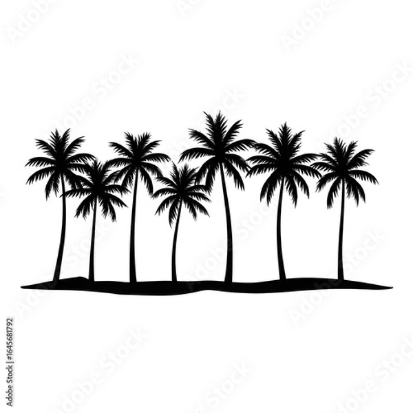 Fototapeta Silhouette of a row of tropical palm trees on a white background