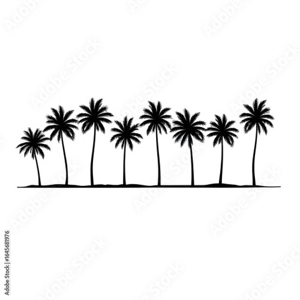 Fototapeta Row of silhouetted palm trees on a white background