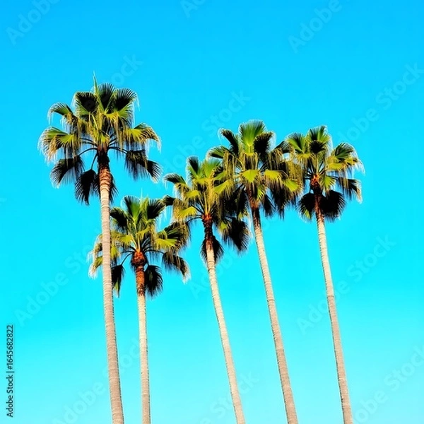 Fototapeta Tall palm trees reaching towards a clear blue sky