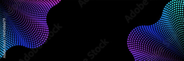 Obraz Abstract wavy gradient shape background. Vibrant neon form on black background. Vector illustration. 