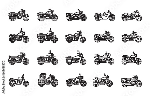 Fototapeta Motorcycle and Bicycle Transportation Icon. Simple black thin line icon vector illustration on a white background.