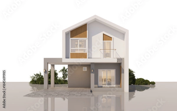 Fototapeta Architecture 3d rendering illustration of modern  house on white background