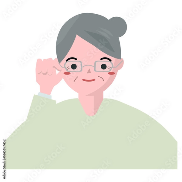 Obraz 眼鏡をクイッとあげるおばあちゃん。ベクターイラスト