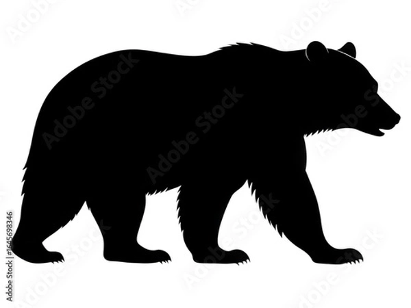 Obraz a black and white silhouette of a bear walking bear black isolated on white background  PNG.AI Generated.