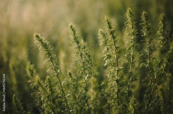 Obraz Closeup Delicate Green Meadow Plants Soft Light Outdoor Nature ai generated