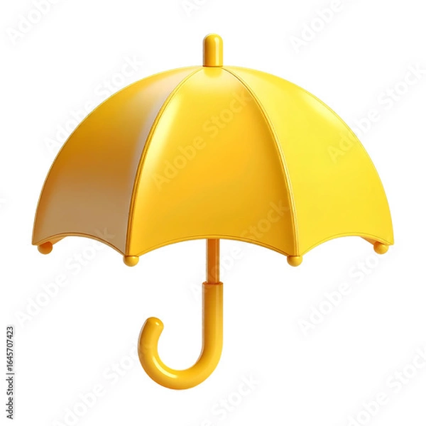 Fototapeta 3D yellow umbrella with curved handle, glossy plastic toy, isolated on a transparent background, generative AI