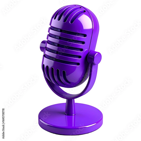 Fototapeta 3D violet studio microphone icon, isolated on a transparent background, generative AI