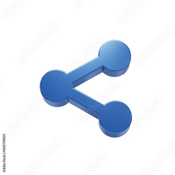Fototapeta A vibrant three-dimensional blue share icon, symbolizing digital communication and information sharing, is prominently displayed against a stark black background, emphasizing modern connectivity.