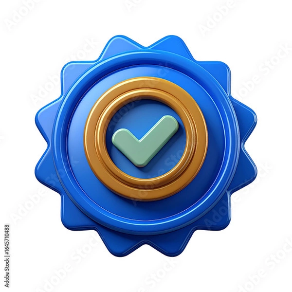 Fototapeta 3D quality guarantee medal with check mark, certified icon, isolated on a transparent background, generative AI