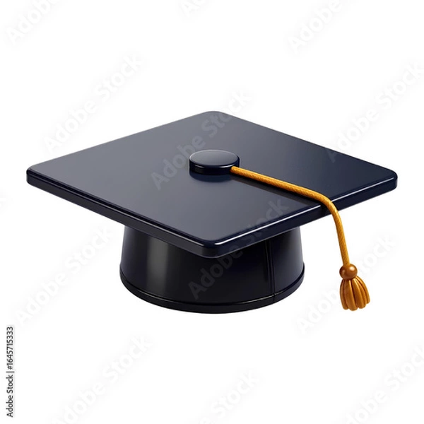 Fototapeta 3D graduation cap, college and university icon, isolated on a transparent background, generative AI