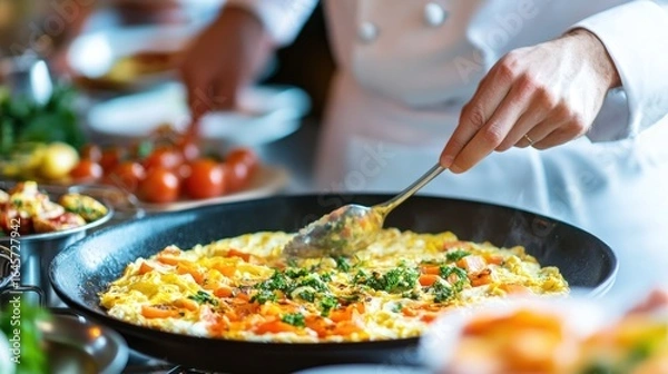 Obraz Chef preparing a savory omelet station