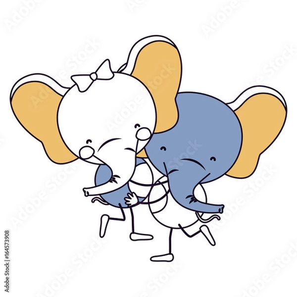 Obraz silhouette color sections caricature with couple of elephants one carrying the other cute animals vector illustration