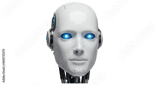 Fototapeta Robot Head AI Isolated On Transparent Background