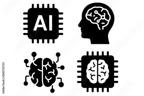 Obraz Artificial Intelligence Icons Set – AI Brain, Neural Network, Machine Learning, Technology