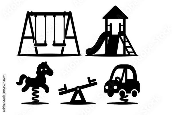 Fototapeta Playground Equipment Icons Set – Swings, Slide, Seesaw, Spring Toys and Playhouse
