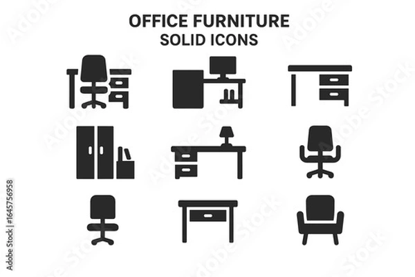 Fototapeta Set of Office Furniture Icons in Minimal Style
