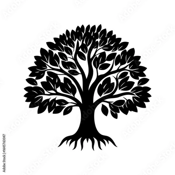 Fototapeta Elegant Silhouette of a Tree with Roots, Trunk, Branches, and Leaves