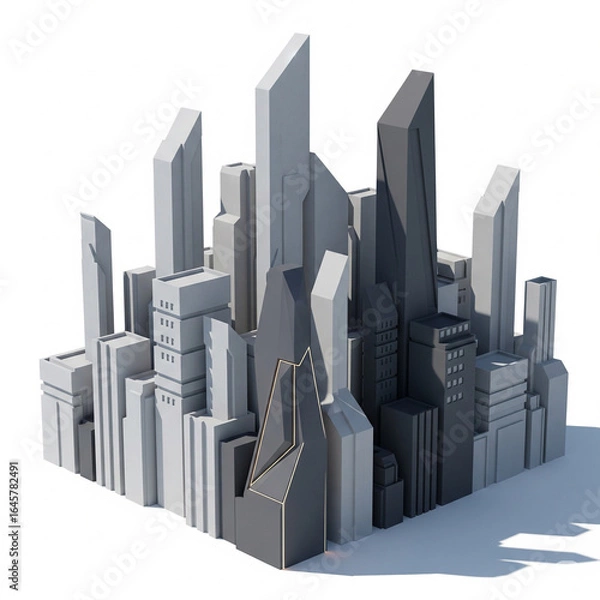 Fototapeta 3d render of a modern snowy city skyline